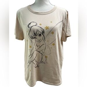 Disney Women's Tinkerbell Sketch Cream Graphic Shirt Cotton Short Sleeve Tee M